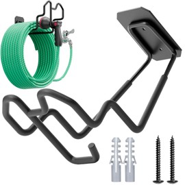 Garden Hose Holder Wall Mount, Garage Hooks Heavy Duty, Water Hose Holder for Outside Yard, Bike Wall Mount, Wall Mounted Storage System, for Power and Garden Tool Hanging, Ladders, Bikes, Hose