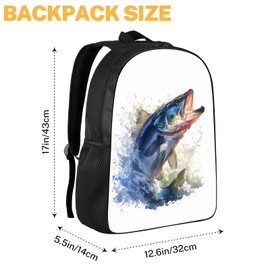 DOINBEE Kids Bass Fish Backpack, Funny Fishing Backpack for School, Green and White Bass Jump Out from Water Bookbag for Girls Boys, Students Gifts Lightweight Laptop Bag Travel Daypack 17"