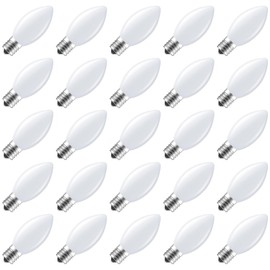 Brightown 25 Pack C9 White Lights, C9 Replacement Light Bulb for Christmas Lighting, E17 Intermediate Base, 7 Watt