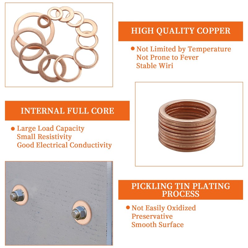 330 PCS Copper Sealing Rings Assortment Set, 12 Sizes Copper