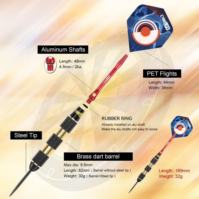 CyeeLife Professional Steel tip Darts 32g with Aluminium shafts,Sharpener,Tool and