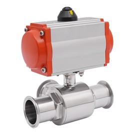 2" Pneumatic 3-way Ball Valve，2Inch 3-Way T-Type Sanitary Pneumatic Ball Valve with 3 Plastic Caps Double Actuator Tri-Clamp Ferrule 1"/1.5"/2" With Manual Control For HVAC system