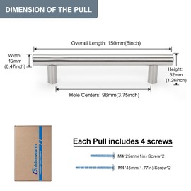 goldenwarm 15 Pack Drawer Handles Cabinet Handles Brushed Nickle T Bar Furniture Door Drawer Pulls Hole Spacing 96mm 3-3/4in Overall Length 6in Kitchen Cupboard Handle