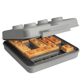 Waffle Wow! Building Brick Electric Waffle Maker - GREY with 2 Construction Eating Plates - Cook Fun Buildable Waffles in Minutes- Revolutionize Breakfast - Stack & Build on Serving Dishes Great Gift