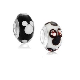 Set of 2 Mouse Heads Murano Glass Charm Bead