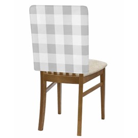 Wowouhiya Grey Plaid Chair Covers Set of 4 for Dining Room, Farmhouse White Checkered Buffalo Chair Back Cover, Spring Summer Removable Kitchen Chair Slipcovers Seat Protector for Party Banquet