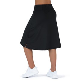 Women's Midi Length Skorts Skirts with 3 Pockets - High Waisted Drawstring Modest Long Casual Travel Walking,Women's 24" Knee Length Skorts(XXXL Black)