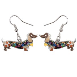 NEWEI Enamel Alloy Dachshund Dog Earrings Dangle Drop Fashion Cute Animal Jewelry For Women Gifts Charms (Brown)