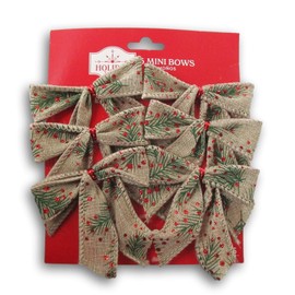Miniature Jute Tie-On Christmas Bows with Red Glitter - 6 Count
