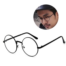 TININNA Unisex Retro Runde Metall klare Linse Brille Mit Fensterglas Damen Herren Brillenfassung,Dekogläser Klassisches Rund Rahmen Golden Muster Bein Mode Damen/Herren Brillen (Schwarz)