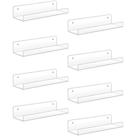 Sooyee Acrylic Shelves,8 Pack 15 Inch Floating Wall Mounted Shelves, Funko Pop Display Case,Invisible Kids Book Shelf,Picture Ledge Shelf Decor Accents,Bathroom Shelf,Clear