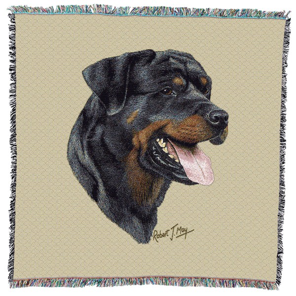 Rottweiler - Robert May - Lap Square Cotton Woven Blanket Throw - Made in The USA (54x54)