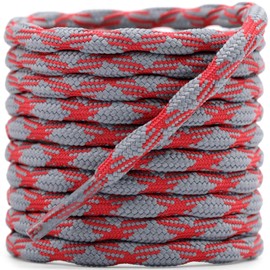 DELELE 2 Pair Round Wave Shape Non Slip Heavy Duty and Durable Outdoor Climbing Shoelaces Dark Gray&Red Hiking Shoe Laces Shoestrings-51 inch