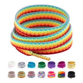 Booyckiy Flat Colorful Fashion Shoelaces, 5/16" Rainbow Stripe Shoe Laces for Sneakers 3D Rainbow 39inch (100cm)