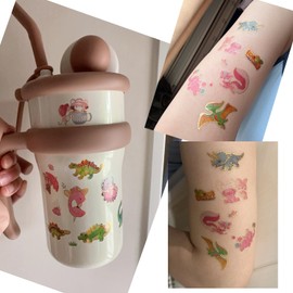 24 Sheets Temporary Tattoos for Kids, Dinosaurs, Dolphins, Elephants, Lions, Animals Glitter Tattoo, Boy Girl Wild One Birthday Party Favor Supplies, Party Accessories