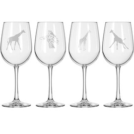 MIP Set of 4 Wine Glass for Red or White Wine Gift Giraffe Collection (16 oz Tall Stemmed)