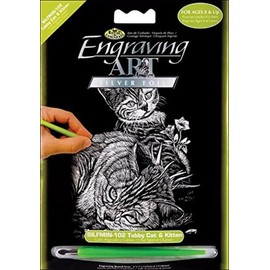 Royal Brush SILMIN-102 Tabby Cat and Kitten Mini Silver Foil Engraving Art Kit, 5 x 7
