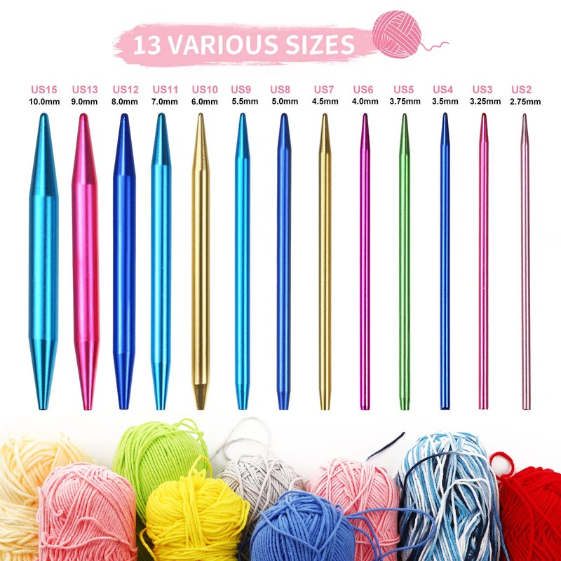 LOOEN 57pcs Aluminum Circular Knitting Needles Set with Ergonomic Handles,13