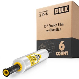 Modern Innovations 15 Inch Clear Stretch Wrap Roll with Handles (6 Rolls, 1000 Feet), Heavy Duty Shrink Wrap for Moving, Packing, Furniture Wrap, Industrial Pallet Cling