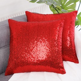 sourcing map 2 Pcs Sequin Throw Pillow Covers, Shiny Sparkling Comfy Satin Cushion Covers, Decorative Pillowcases for Party/Christmas/Thanksgiving/New Year, 40x40 cm, Red
