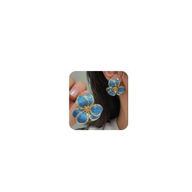 Flower Studs Earring Vintage Unique Enamel Floral Studs Earring Elegant Geometric Summer Boho Jewelry Gifts(blue)