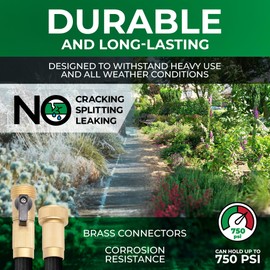 LightHose Garden Hose, NON-EXPANDABLE Garden Hose, Super Light Weight Hose, No Burst, 3/4 inch Solid Brass Connectors, 50 Ft, Black