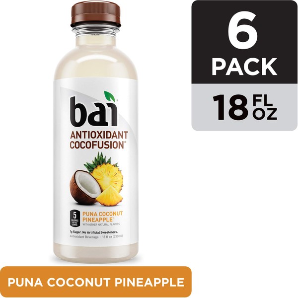 Bai Coconut Flavored Water Puna Coconut Pineapple, Antioxidant Infused, Coconut Pineapple Flavored Water Drink, 18 Fluid Ounce Bottles, 6 Count