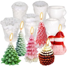 6PCS Christmas Candle Mold,Acxydm Christmas Tree Silicone Mold,Pine Cone/Snowman Christmas Silicone Mold, Resin Silicone Molds Kit, 3D Christmas Shape Silicone,Candle Silicone Mold for DIY Wax Soap
