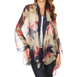 Sakkas CQSXS-7 - Nichole summer gauze featherweight patterned versitile sheer scarf wrap - 7-Blue/White/Pink - OS