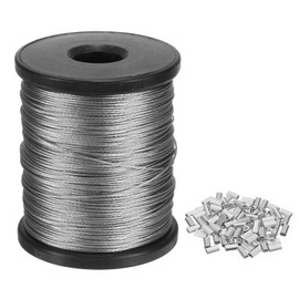 sourcing map 400.2ft (122m) 316 Stainless Steel Wire Rope, 5/128in (1mm)7x7 Standard Core Cable for Boat Marine Hardware, Decking & Picture Hanging Kit with 100Pcs Aluminum Crimping Sleeves