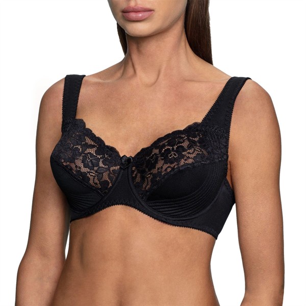 frugue Underwired Minimiser Ladies Bra with Side Support Black UK
