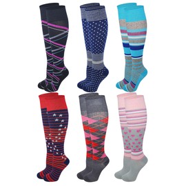 Dr. Shams 6 Pairs Pack Women Travelers, Anti-Fatigue, Graduated Compression Knee High Socks 9-11 (Assorted #426, 9-11)