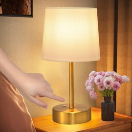 YICOCHI Small Cordless LED Table Lamp, 5000mAh Rechargeable Lamps, Portable Touch Sensing Dimmable Bedside Night Lamp for Bedroom Kids Room Living Room Dorm Office, Gold (LED Bulb Included)