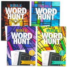 4 Biblical Word Search Books for Adults Seniors - Set of 4 Jumbo Bible Word Hunt Puzzle Books with Large Print and Bookmark (Over 300 Religious Puzzles)