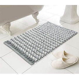 Olivia Rocco Bath Mat Helena Super Soft Luxe Deep Pile Bathmat Bathroom Mat, 50 x 80 cm, Silver/Natural (25)
