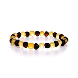 AMBERAGE Natural Baltic Amber Bracelet for Adults (Women/Men) - Hand made From Raw-Unpolished/Certified Baltic Amber Beads(6 Colors) (8, Raw-Unpolished Lemon- Dark Cherry)