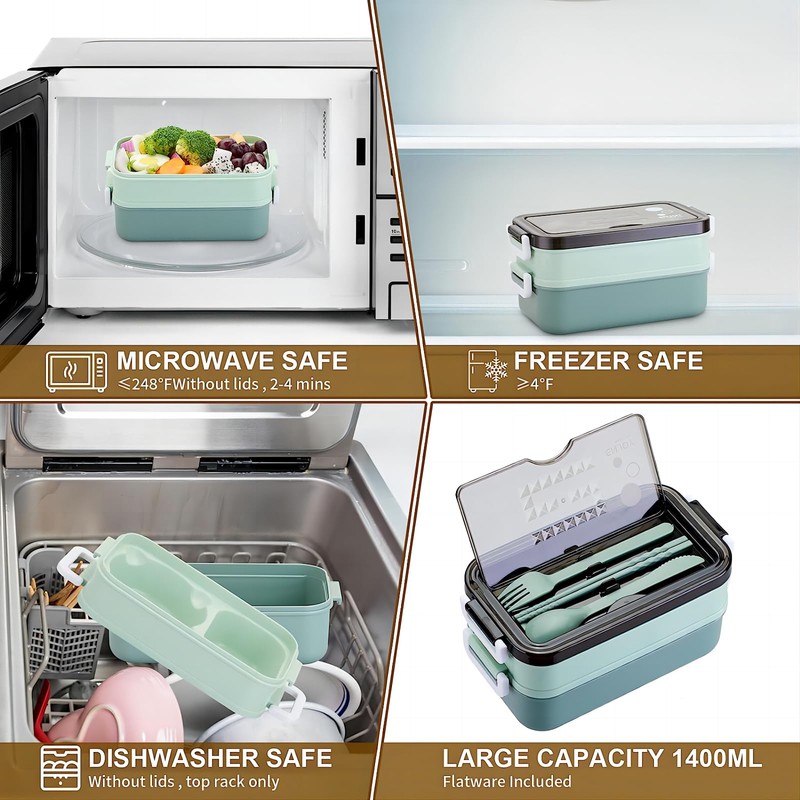Silanit Bento lunch box, japanese-style high-capacity double stack, microwave oven