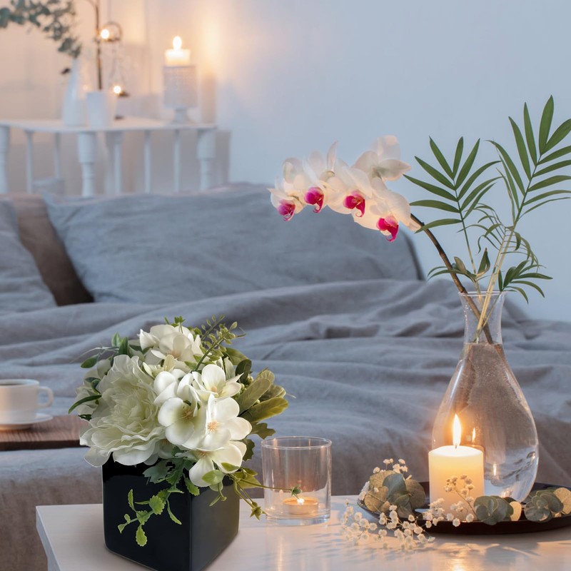 Artificial Flowers with Small Ceramic Vases, Artificial White Rose Flowers