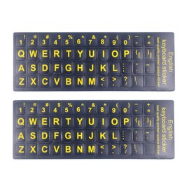 2PCS English Language Keyboard Stickers, Matte English Keyboard Stickers with Large Yellow Lettering on Black Background for Laptops or Desktops Keyboard, Keyboard Alphabet Replacement Stickers