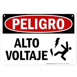 Danger High Voltage Spanish OSHA Sign, (SI-78962) 10x7 Inches, Rust Free .040 Aluminum, Fade Resistant, Made in USA by My Sign Center