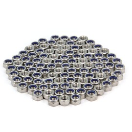 Yeebyee M8 x 1.25 mm Pitch 304 Stainless Steel Self-Locking Hex Lock Nuts, Nylon Insert Lock Nuts Silver Metric Self Clinching Hex Lock Nuts, 100 Pieces (M8-100 Pieces)