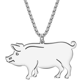 RAIDIN 18K Gold Silver Plated Stainless Steel Cute Pig Necklace for Women Girls Simple Farm Animal Piggy Pendant Jewelry for Birthday Gifts Charms (Silver-085)