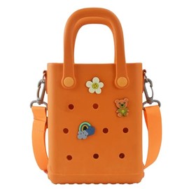 Mini Rubber Beach Bag with Strap & Charms, Waterproof EVA Beach Bag for Girls, Small Rubber Tote Bag for Women