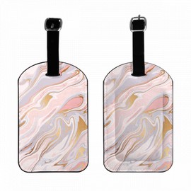 Zoczos Colorful Marbling Suitcase Tags Identifiers Liquid Marble Texture Design Golden Lines Acrylic PU Leather ID Label for Women Men Travel Baggage Bag Tags Set, 1 Pack