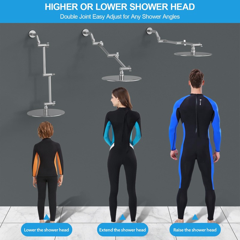 LORDEAR Shower Extension Arm 16 Inch,Foldable Shower Head Extension Chrome,Adjustable