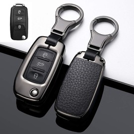 HIBEYO for VW Key Fob Cover Compatible with Volkswagen Jetta R Golf Beetle Passat GTI Tiguan MK6 MK5 Rabbit Zinc Alloy 3 Buttons Key Fob Shell Holder Protector Remote Flip Key case-Black Black
