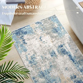 Deerly Kitchen Runner Rug 3x7 Hallway Rug Washable Rug 3x7 Rug Runner Modern Abstract Area Rug Soft Carpet Runner for Bathroom Kitchen Bedroom Laundry Room Rug Low-Pile Non Slip, Blue/Grey/Ivory