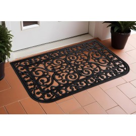 HomeRoots 18" X 30" Black Rubber Scrollwork Outdoor Door Mat
