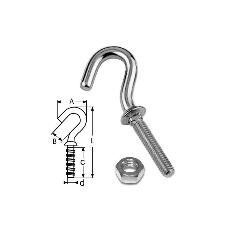 STEELGEAR Threaded Hook - A4 (Marine Grade) Stainless - 1