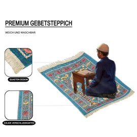 drola muslimischer Gebetsteppich mit Tragetasche, tragbarer Gebetsmatte mit Quasten Bodenboden Teppich für Ramadans Eid-Geschenk (Rot)